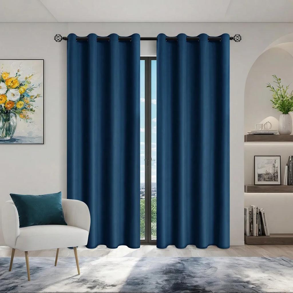 1pc Solid 100% Blackout Curtains with Grommets,  Curtains for Living Room, Bedroom