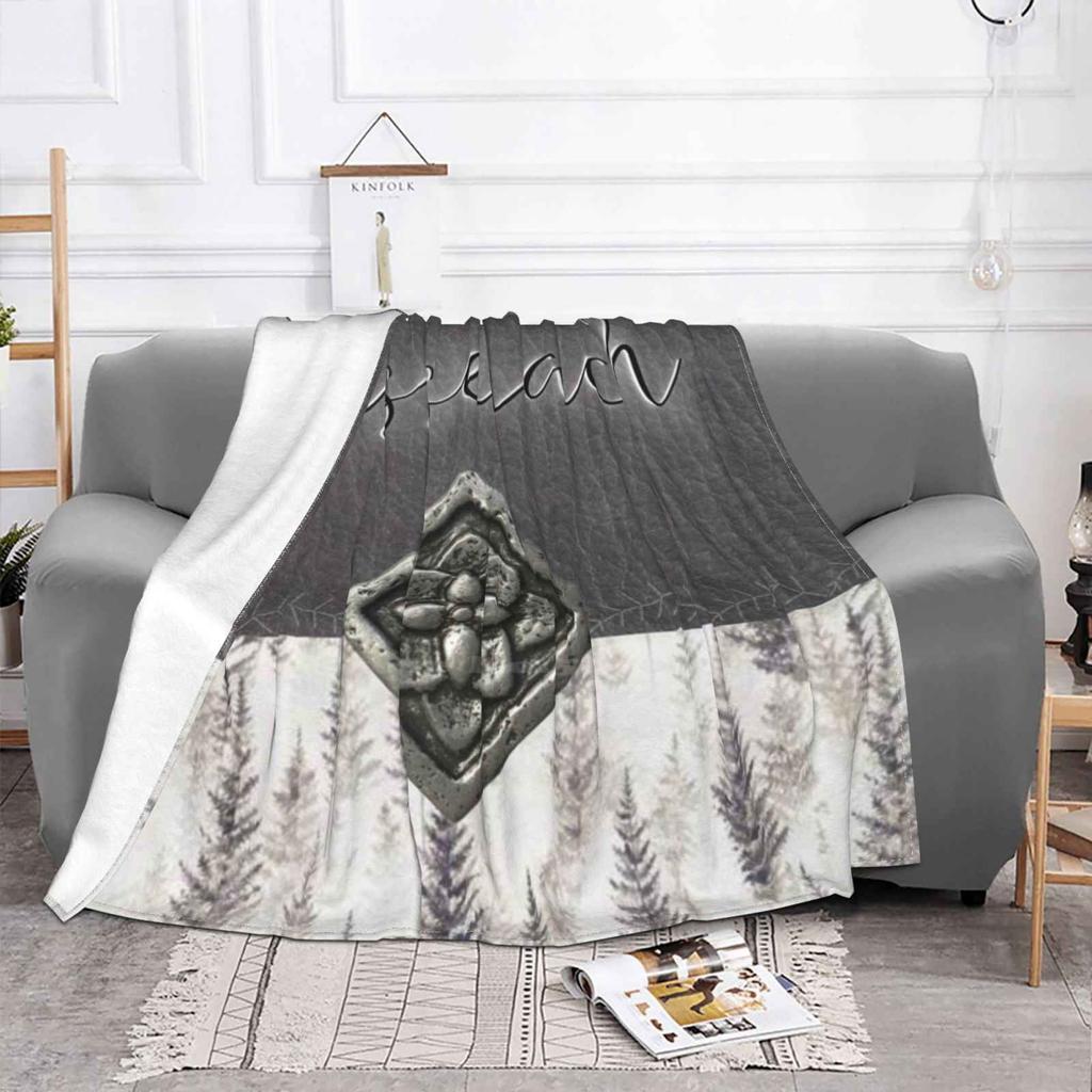Outlander-Sassenach Leather And Trees Pattern With Metal Flower Accent For Home Sofa Bed Camping Car Plane Travel Portable