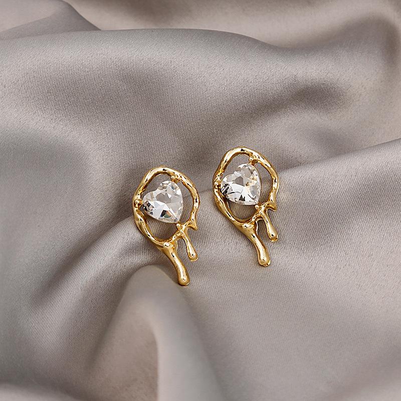 Irregular Liquid Metal Butterfly Flash Diamond Earrings, Asymmetrical Long Cold Wind Lava Water Drop Earrings