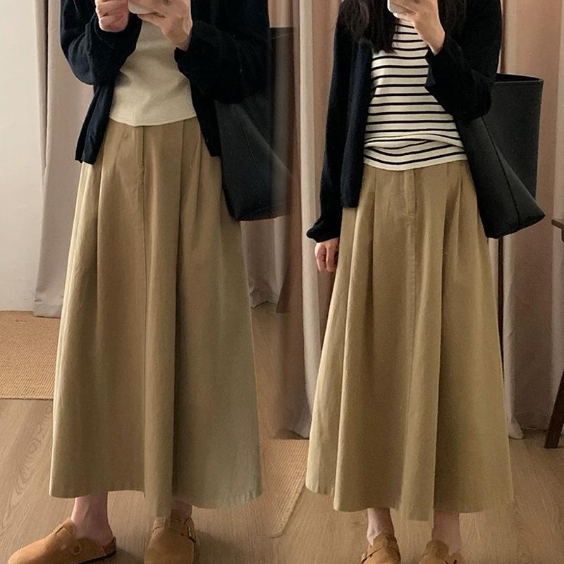 

Academy Style High Waist Maternity A-Line Skirt - Spring/Summer 2026, Slimming, Solid Color, Loose Fit, Korean Fashion. M хаки
