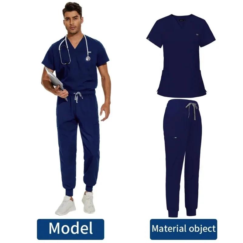 Men Scrubs Suit Plug Size Medical Uniforms V Neck Scrub Top Short Sleeve Pure Cotton Medical Pants Loose Nursing Workwear Doctor
