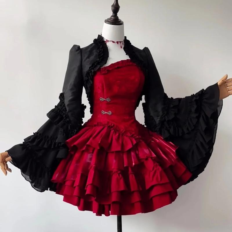 Classic Lolita Jacquard Ruffle Bolero Coat Elegant Gothic Long Sleeve Layered Frill Shoulder Cape Top Vintage Palace Jacket