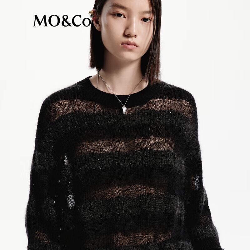 MO&Co. Mohair Blend Black and Gray Striped Sheer Knit Sweater