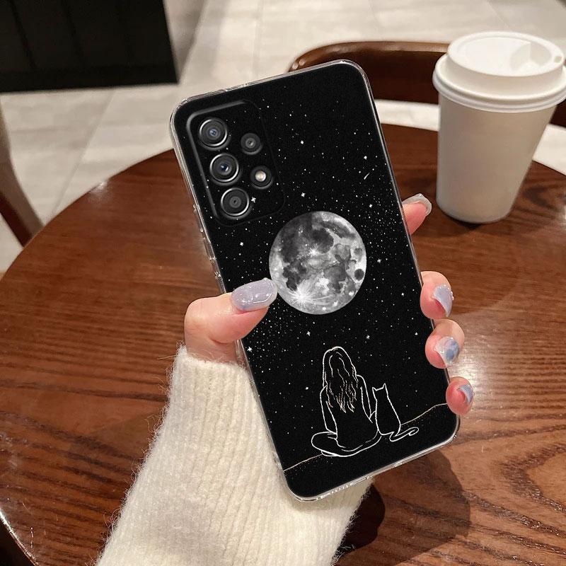 Funny Cute Cat Line Art Clear Phone Case For Samsung Galaxy A56 A57 A37 A55 A54 A36 A35 A26 A25 A17 A07 A52 A34 A73 A21s Cover