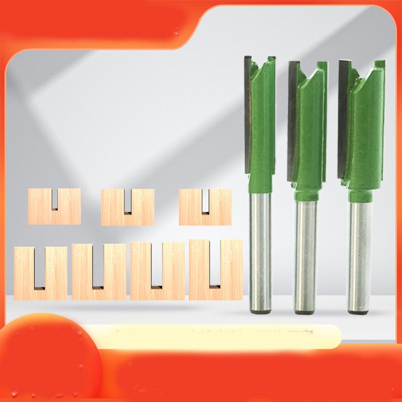 7-Piece Green Power Carbide Straight Router Bit Set - Dual-Function Slotting & Invisible Joint Cutters for Precision Woodworking