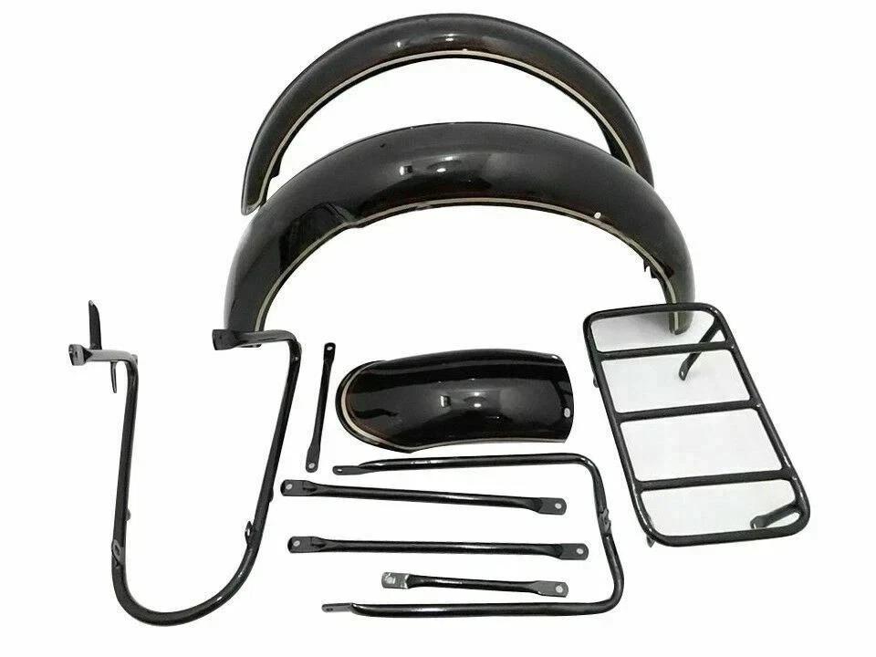Fit For Norton 16H Black Front & Rear Mudguard Set & Stays With Golden LINE