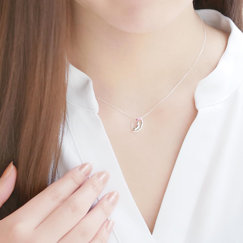 Choose Your Birthstone Necklace for Popular Cat Moon Silver Pendant Crescent MIP1176WEB Rhodolite (Mirai-tenshi) Women, Brand, [Cat Moon] (January