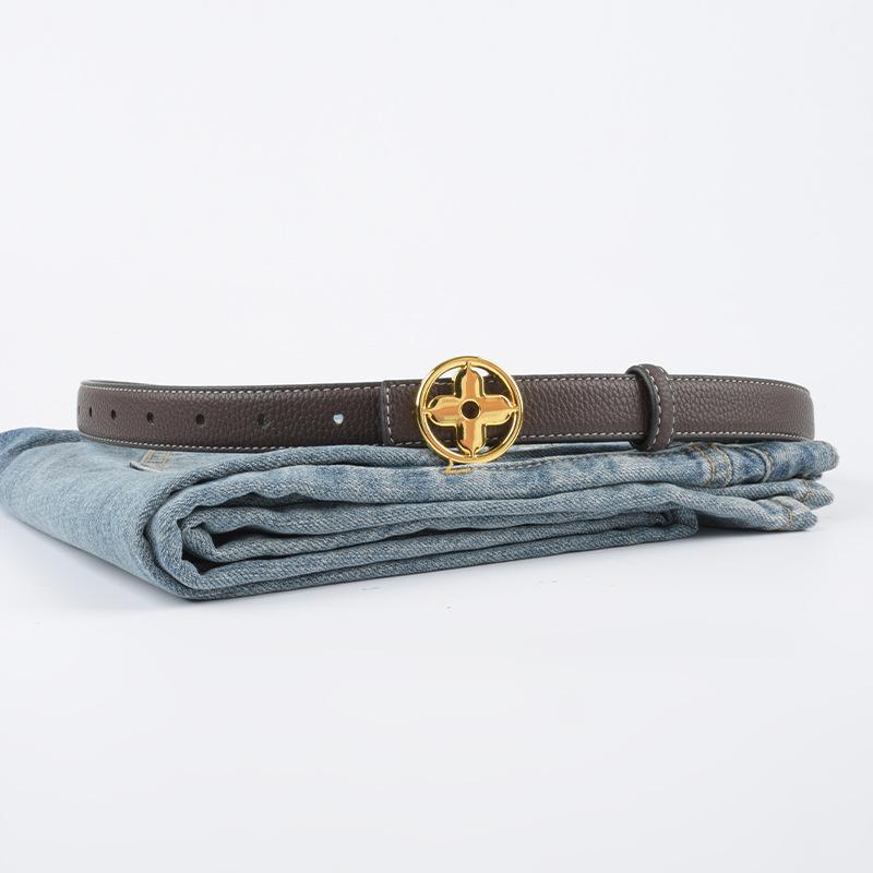 Lychee Pattern Can Be Used On Both Sides, First Layer Cowhide Leather Women'S Belt, Simple Belt With Jeans Casual Pants