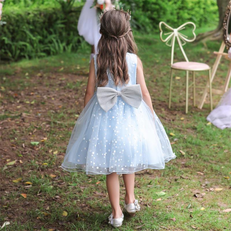 Sommer Kinder Mesh Prinzessin Kleid ärmelloses knielanges Kleid Blumenmädchen Puffkleid