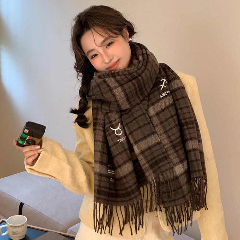 New Plaid Thermal Scarf Thickened Women's Winter Versatile Couple Student Imitation Cashmere Shawl