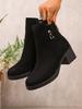 2025 Autumn/Winter Women's Black Suede Chunky Heel Ankle Boots with Side Zipper – Versatile Mid-Heel for Commuting