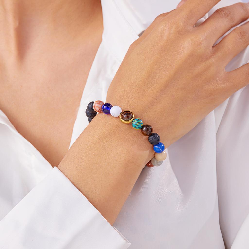Trendy Cosmic Solar System Bracelet Eight Planets Bracelet Beaded Stretch Bracelet Couple Friends Handmade Jewelry Gift