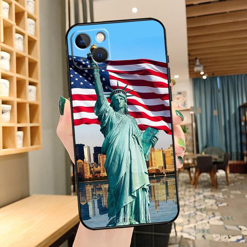 America Flag Statue of Liberty Phone Case For iPhone 15 Pro Max 14 13 12 11 16 17 Pro Max Mini 15 16 Plus 16e 17 Air Cover