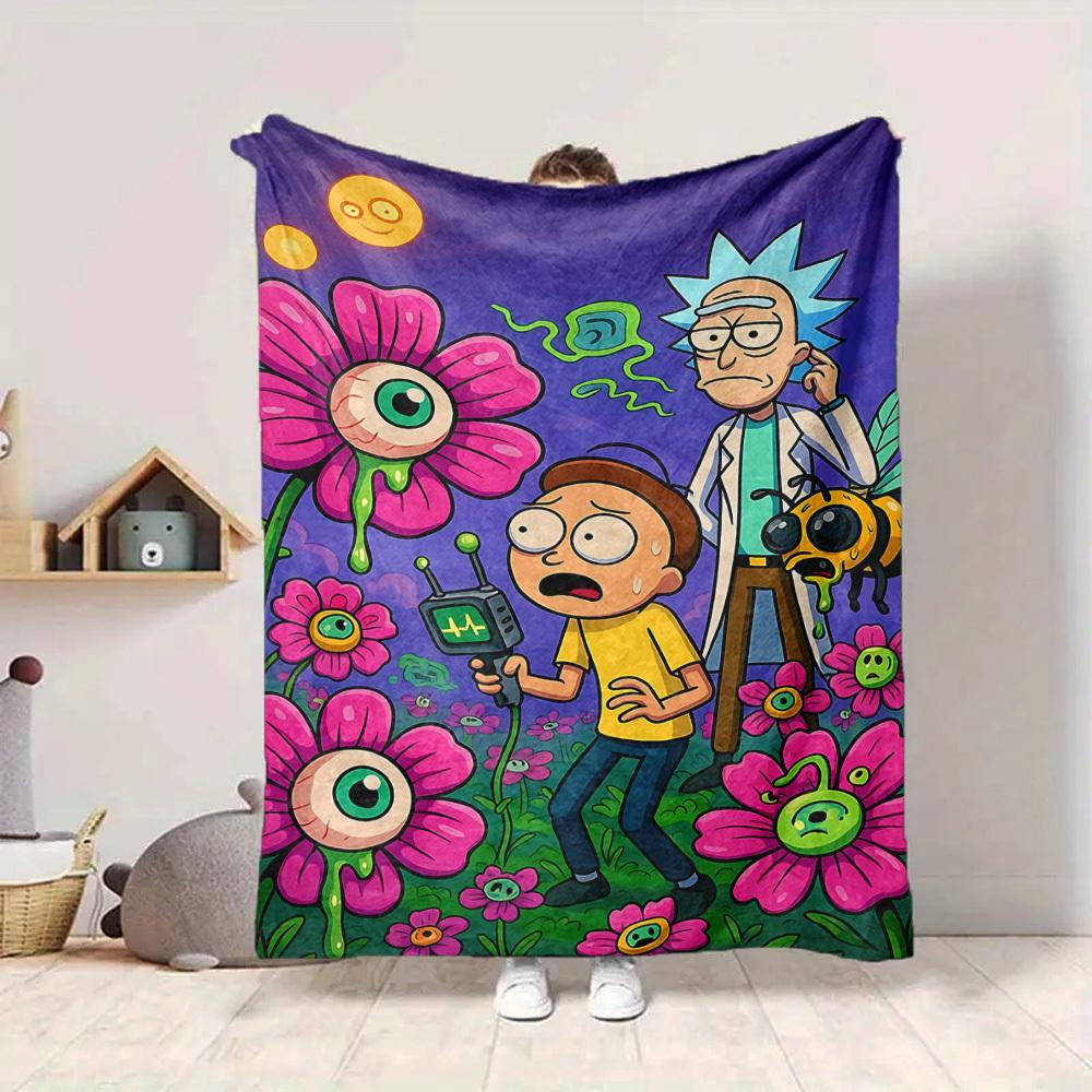 1pc Rick and Morty Blanket Lightweight Flannel Throw For Sofa, Bed, Travel, Camping, Livingroom, Office, Couch, Chair, And Bed