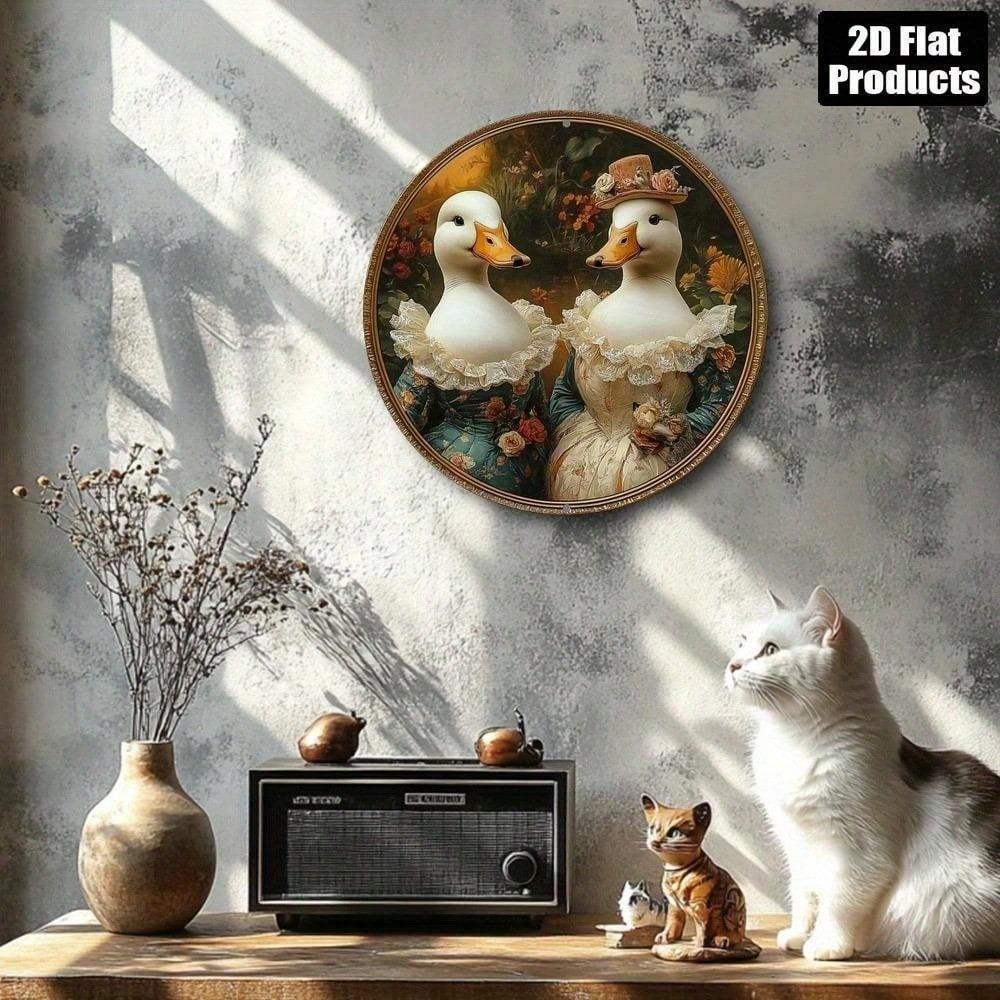 Duck Metal Wall Art Round Plaque Home Decor For Kitchen Bar Cafe Office