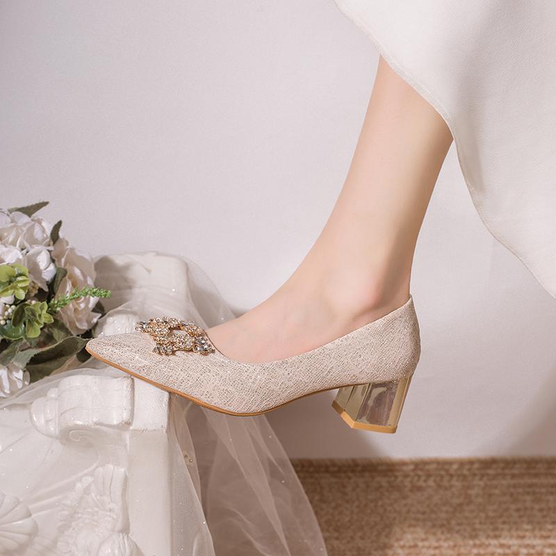 Fashion French Bridal Wedding Shoes Banquet Single Shoes 2025 New Wearable Everyday Bridesmaid Shoes