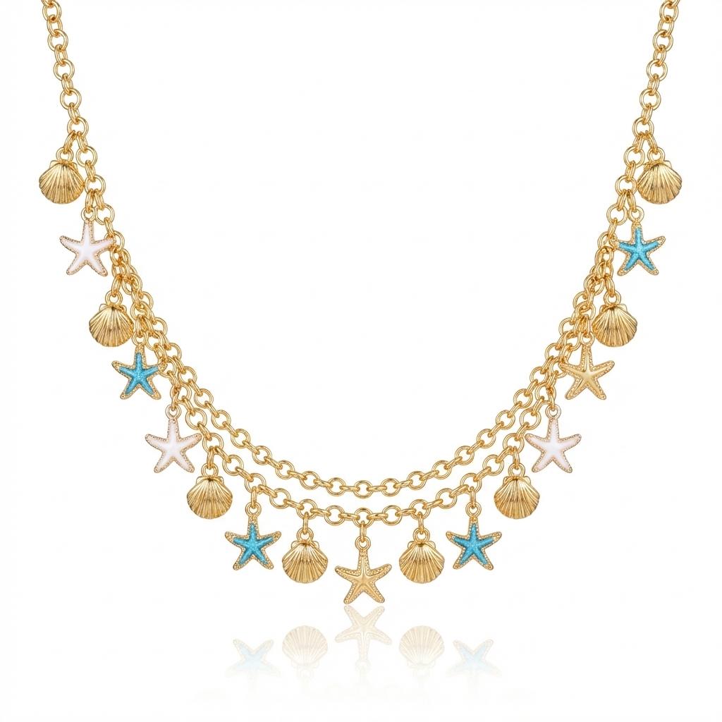 

Summer Ocean Starfish Metal Waist Chain Blue White Enamel Belly Chain Bohemian Beach Jewelry