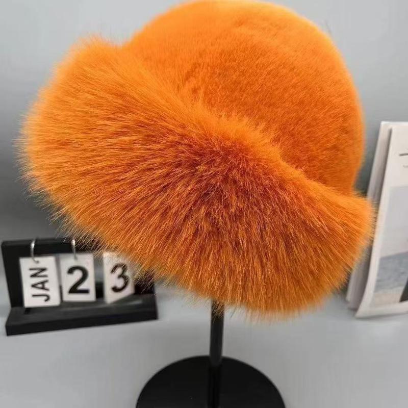 Warm Women'S Winter Hat Fluffy Fur Bucket Hat For Women Plush Fisherman Hat Thicken Cold Snowy Day Mongolian Hat