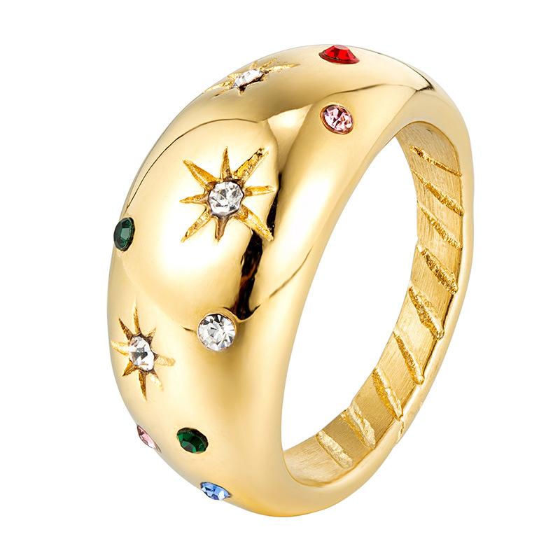 Dome Stone Diamond Star Ring Stainless Steel Plated High-end Ring Women's Niche Light Luxury Accessories