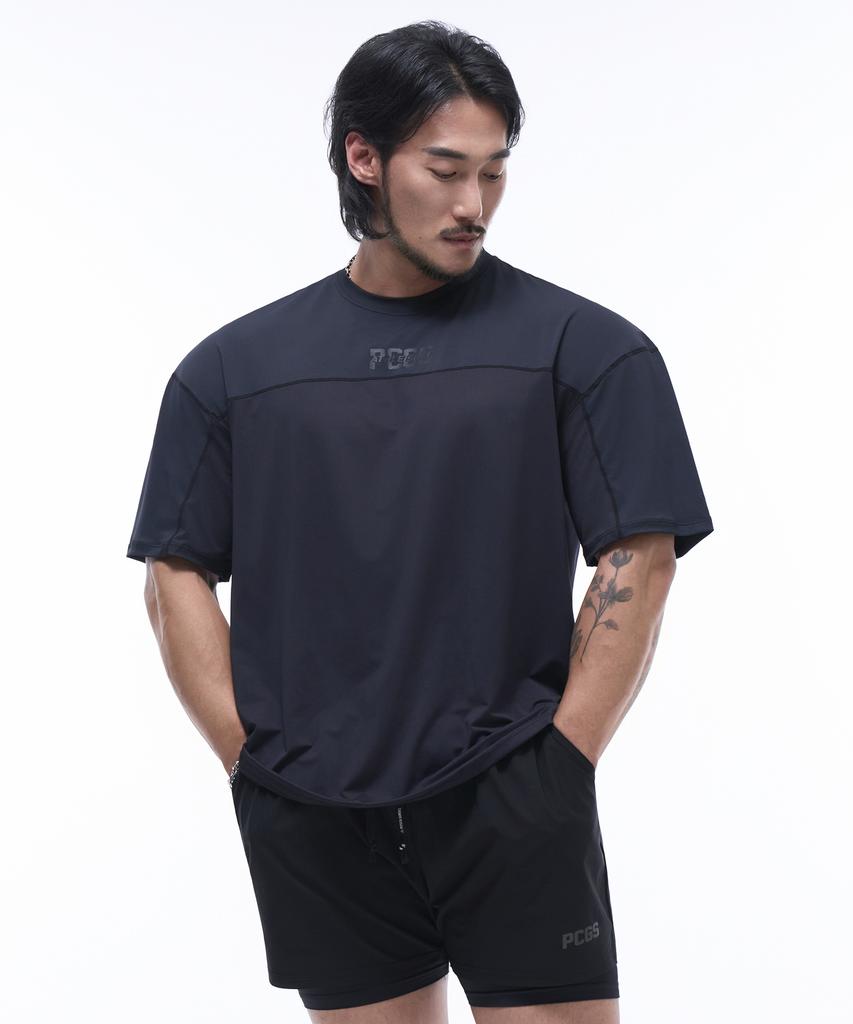 Pijikeolgameoncheu P2407 Mesh Color Block Functional Oversized Short Sleeve [Black]