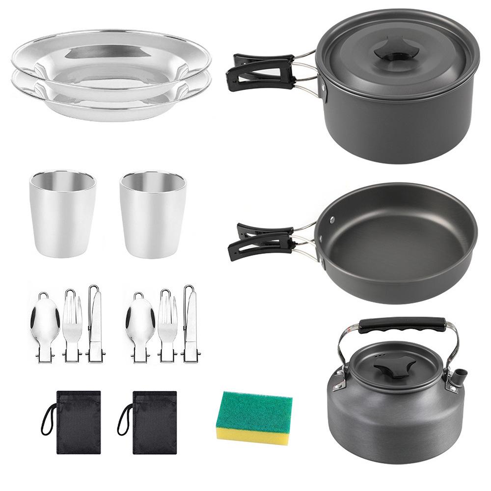Portable 2-3 Person Outdoor Cookware & Teapot Set for Camping