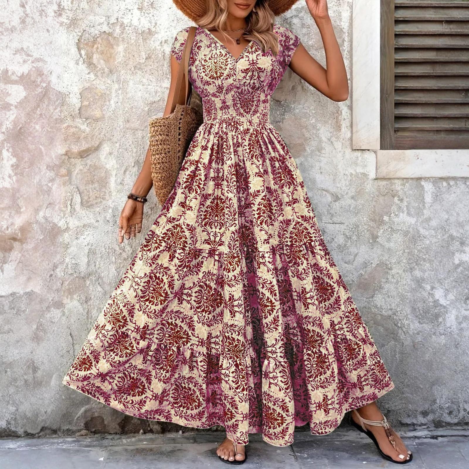 

Женское винтажное элегантное платье с V-образным вырезом и короткими рукавами с принтом S фиолетовый