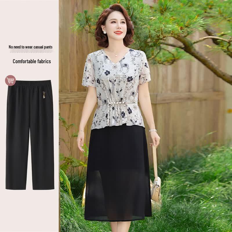 Madam Datang Women s Summer V-Neck Short Sleeve Fake Two-Piece Dress 4XL белый