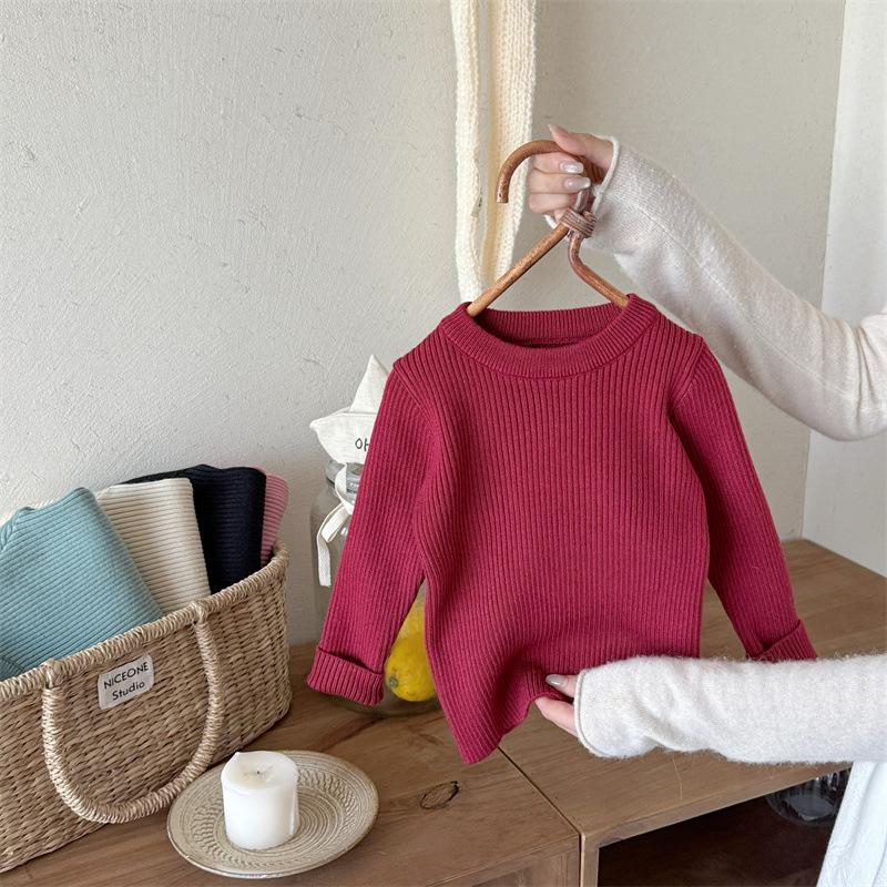 Klučičí a dívčí pletené svetry, univerzální strečové svetry pro dětské oblečení s dlouhým rukávem, jednobarevné, žebrované dětské svetry