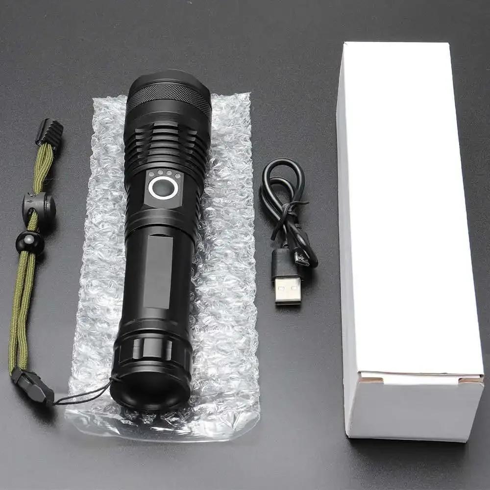 Most Powerful XHP50 LED Flashlight 18650 Rechargeable USB Torch Light Flashlights High Power Long-cut Range Tactical Lantern