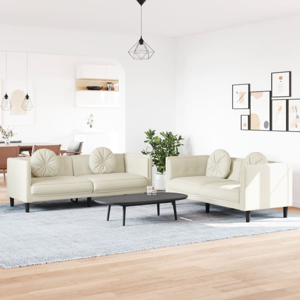 2 Piece Sofa Set with Cushions Cream Velvet