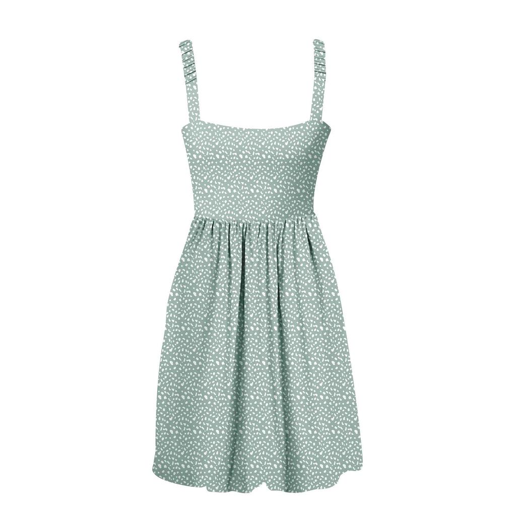 Women's Summer Casual Square Neck Dress With Pockets Cute Sleeveless High Waisted A-Line Vest Midi Dress