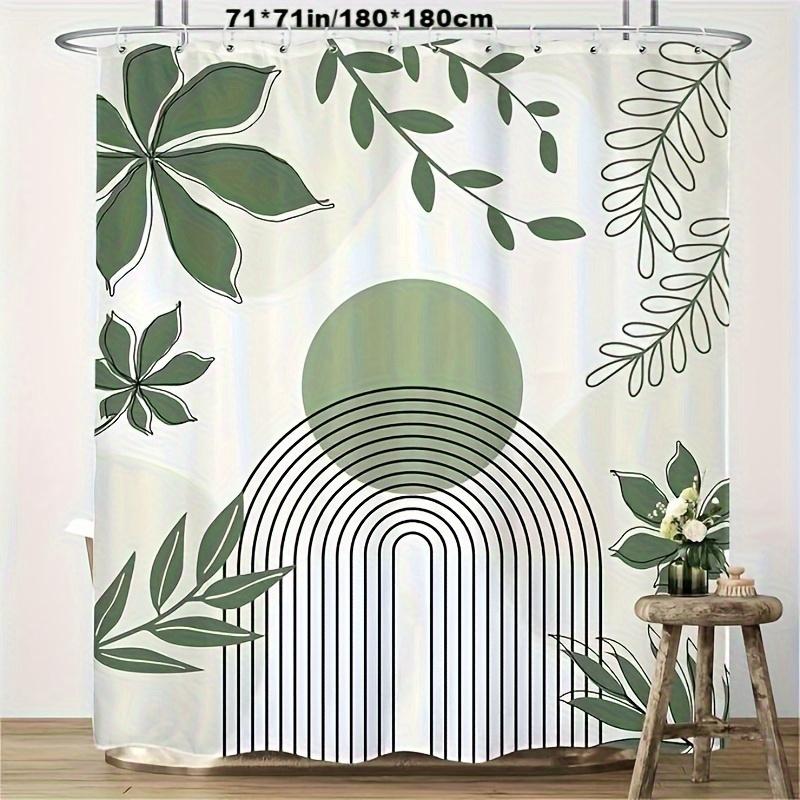 1pc High Quality Boho Shower Curtain, Green Arch Sun Leaf Pattern, Modern & Traditional Bathroom Decor, Privacy Curtain