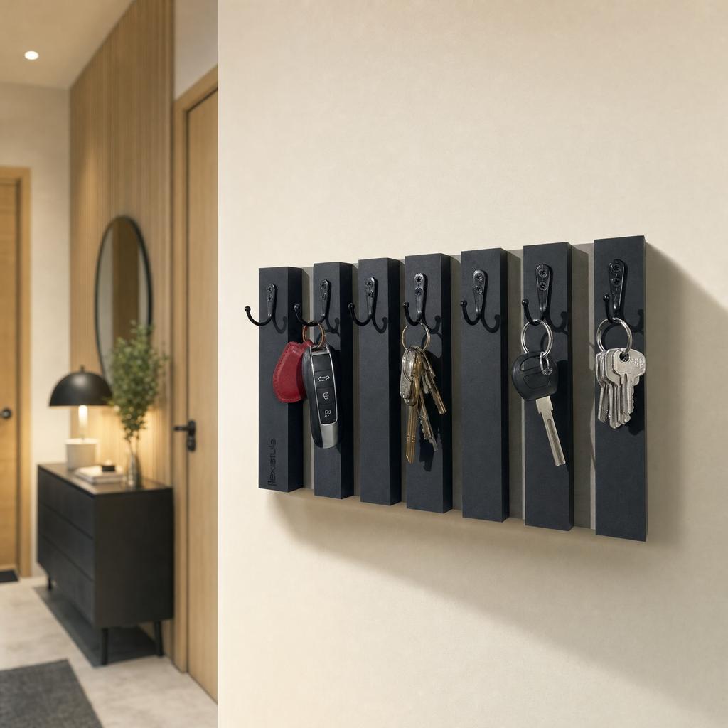 Wooden Key Hanger Lamele 40cm Black