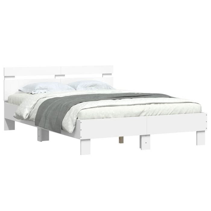 VidaXL Bed Frames with Headboard and LED, Double Bed with Slatted Base, Adult Bedroom Bed, White 135x190 Cm Wood 3207567