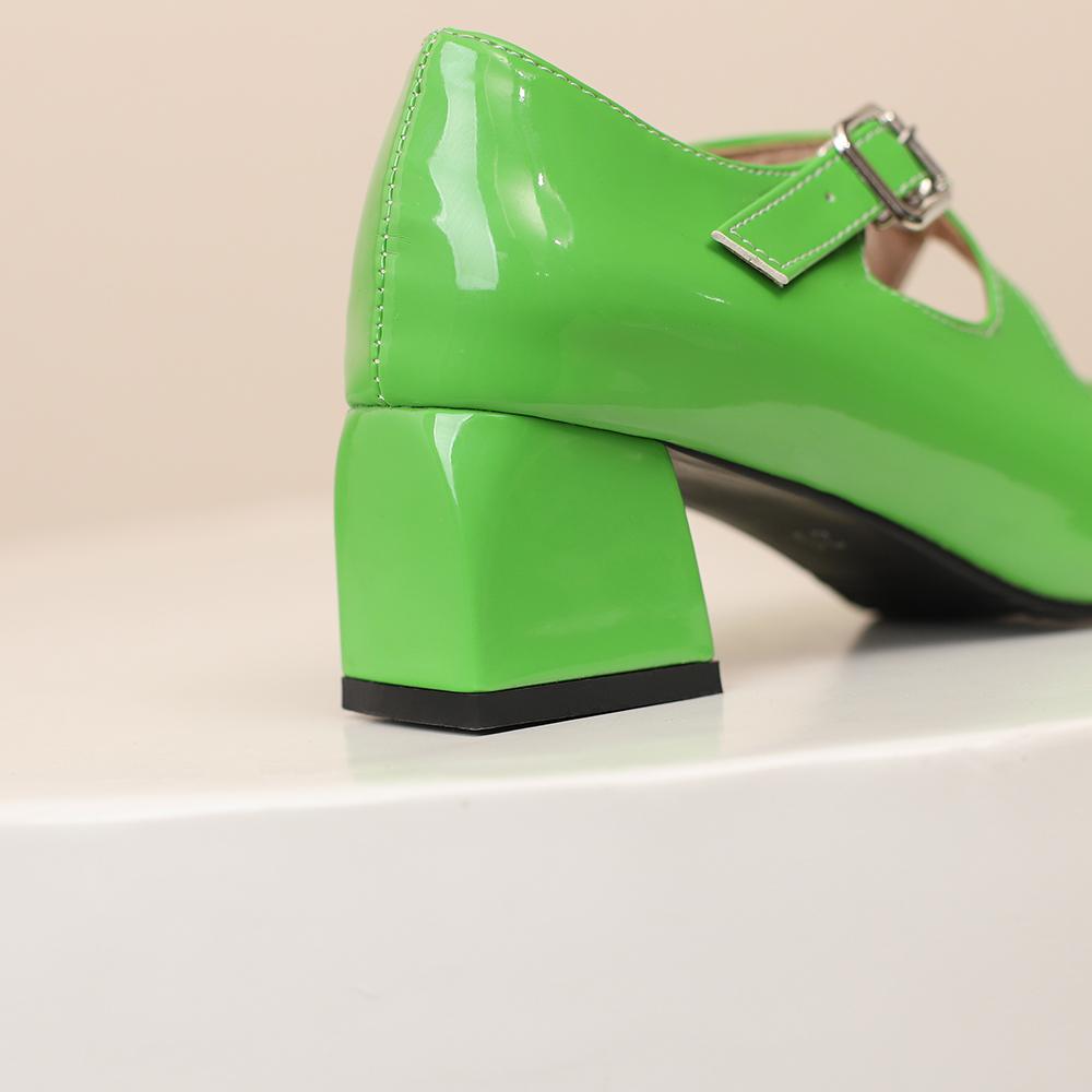 White Women Pumps Square Toe Non-slip Buckle Strap High Block Heel Plus size 45 48