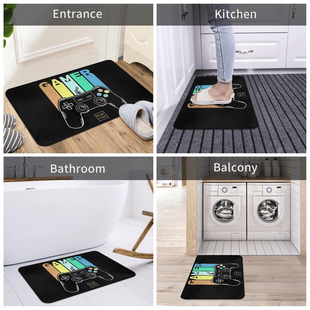 Gamer Play Time Fashionable Style Door Mat Machine Washable for Bathroom Bedroom Living Room Entrance