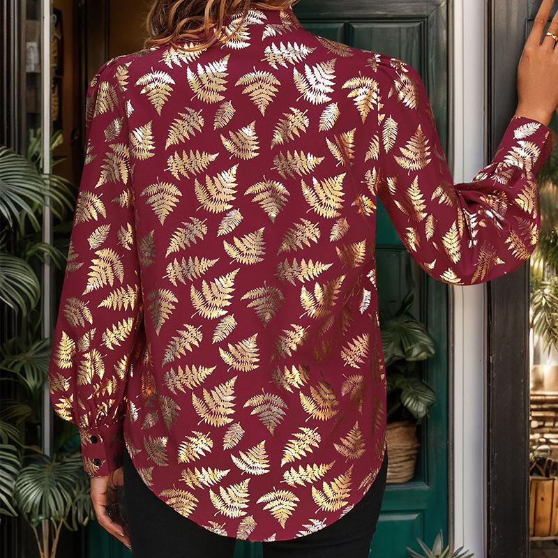 Comfortable Tops Woman Clothing Fashion Casual Tops Shirts Fashionable and Casual Temperament Fall Women's Botanical Hot Gold Printed Shirt Women