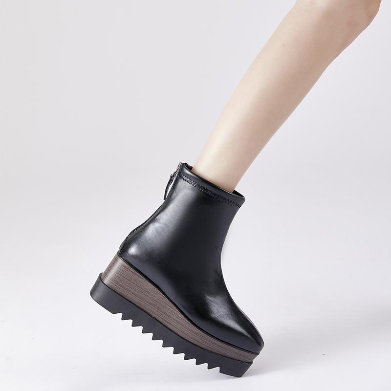 Fashion 8cm Chunky Platform Boots Womens High Heels Winter Warm Ankle Boots Casual Back Zipper Wedges Creepers Black Ladies Boots