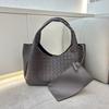 Genuine Leather Woven Shoulder Bag Women Large Capacity Minimalist Tote Bucket With Magnetic