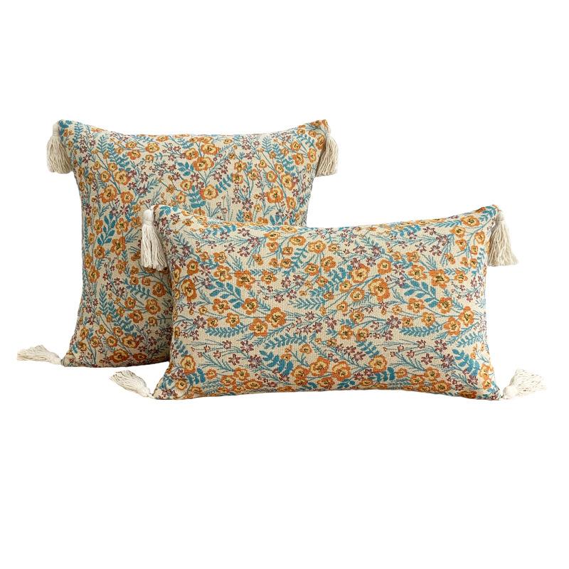 Retro European Style Cotton Linen Flower Cushion Pillowcase Living Room Sofa Backrest High Precision Jacquard Cushion Cover
