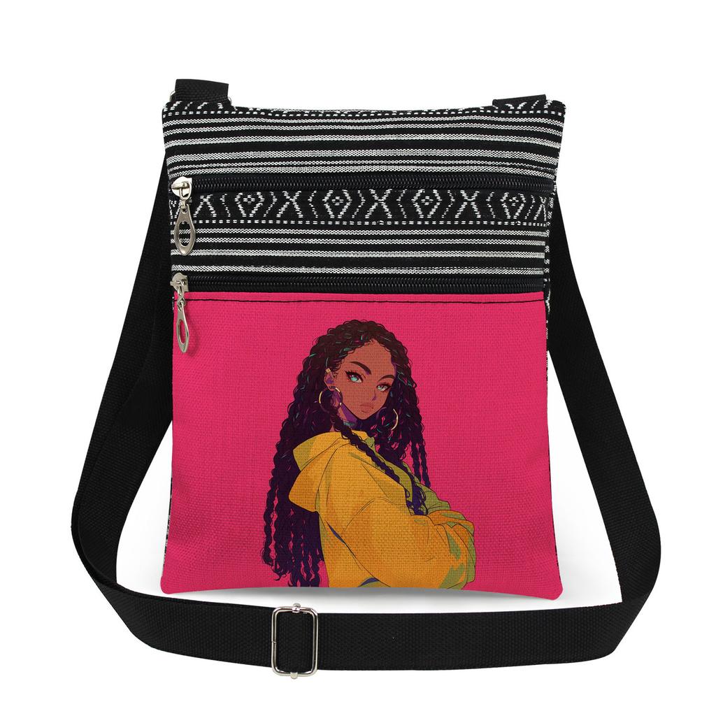 1PC Black Girl Print Tote Bags Women Shoulder Handbags Postman Package 6898