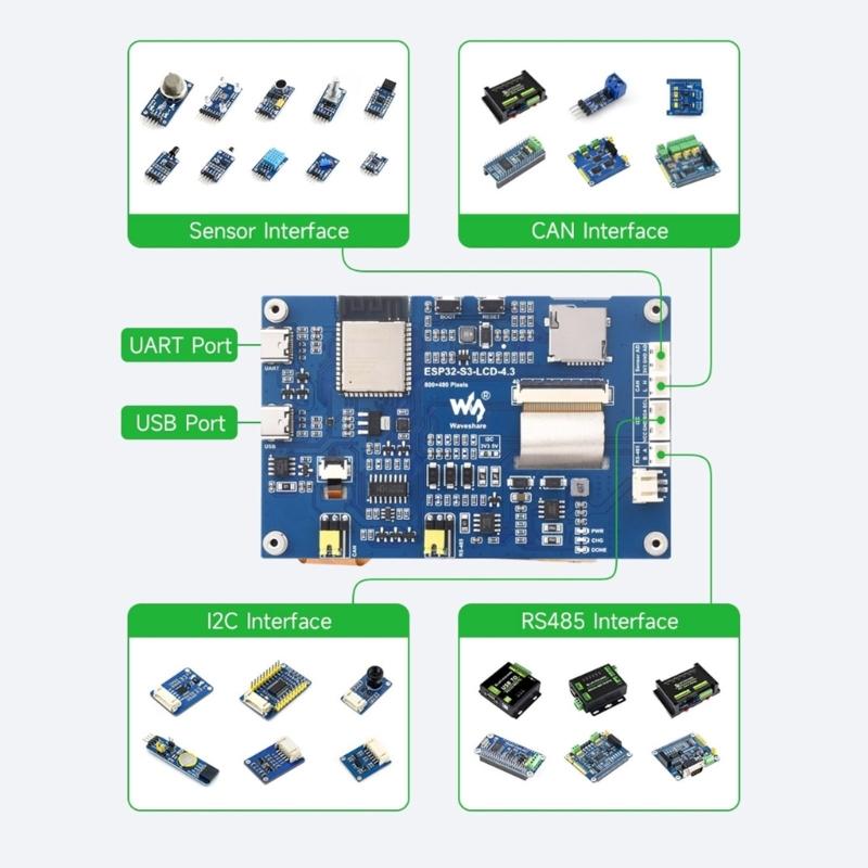 ESP32-S3 4.3inch Capacitive Touch Display 32bit LX7 Dualcore Processor Development Board, 800*480, 5-point Touch,