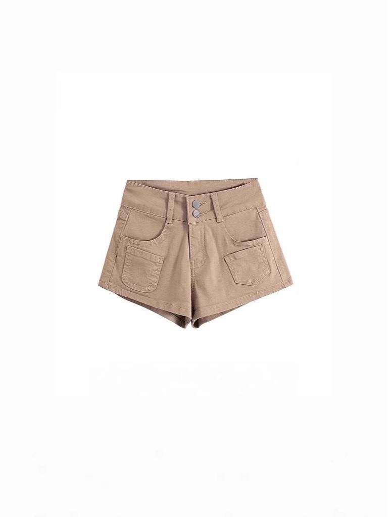 Hot Pants Neri in Denim a Vita Alta Stile Spicy da Ragazza - Pantaloncini Estivi Elasticizzati da Donna, Gamba Dritta, Design Versatile.