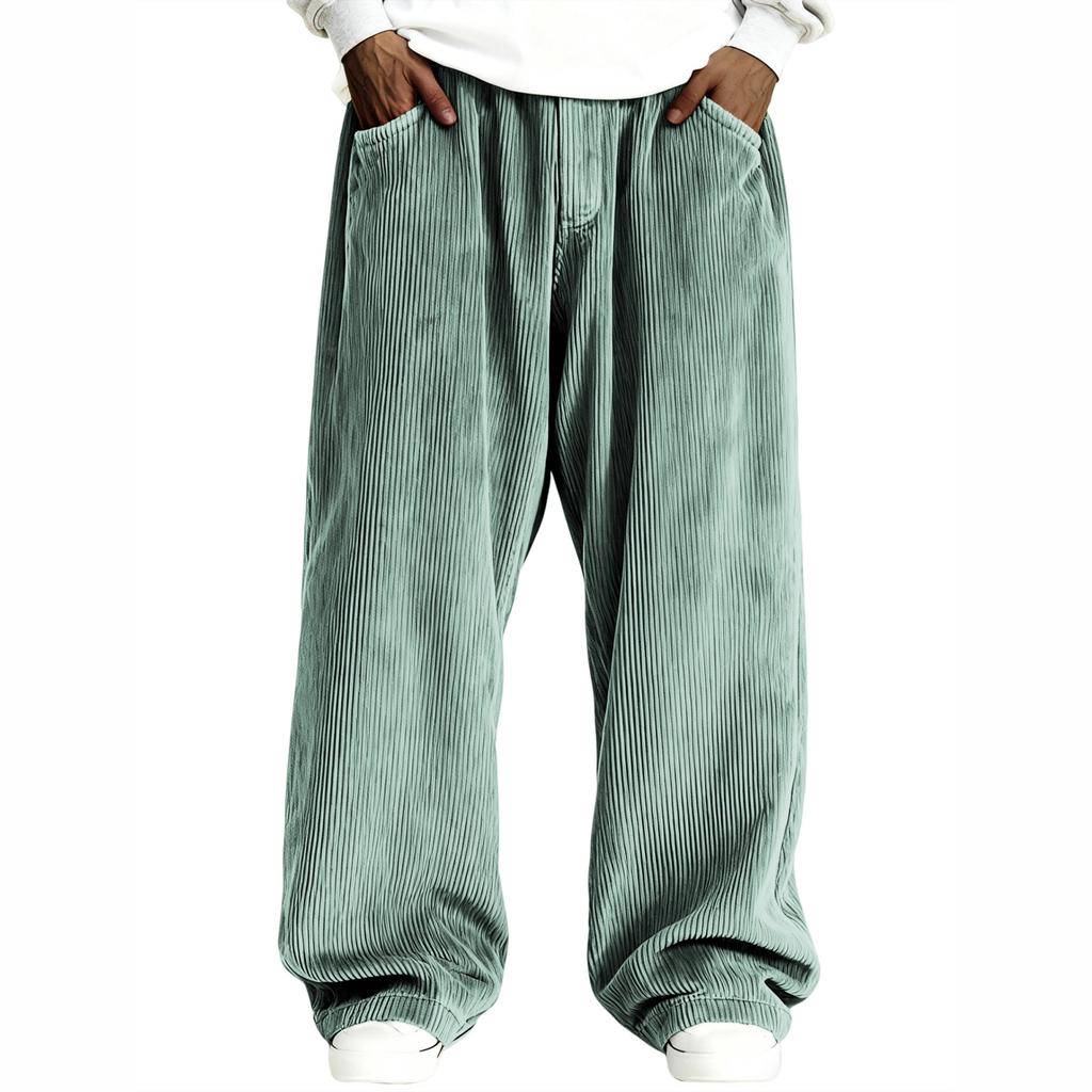 Men's Loose-fitting Solid Color Drawstring Corduroy Casual Pants With  Straight Leg