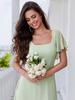 Ever-Pretty Women's U-Neck Backless Frenulum Knotting Short Sleeves High Slit A-Line Bridesmaid Dress Chiffon Evening Dresses