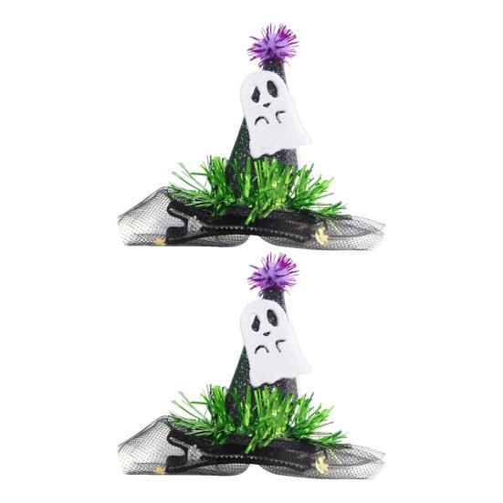 1 Pair Halloween Dog Barrettes Witch Hat Pet Hair Clip Felt Skull Gauze Cobweb Hair Accessories for Puppy Cats Festive Dress-up
