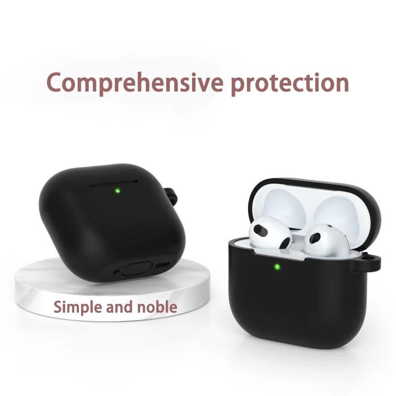 Silicone Case for Airpods 1 2 3 4 Pro Series Simple Solid Skin-feeling Headphone Protective Case with Hanging Buckle