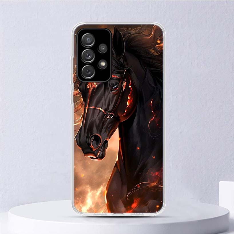Animal Black Horse Soft Case For Samsung Galaxy A52 A51 A50S A12 A10S A20S A30S Phone Cover A71 A41 A31 A21S A70 A40 A20E A11 A5