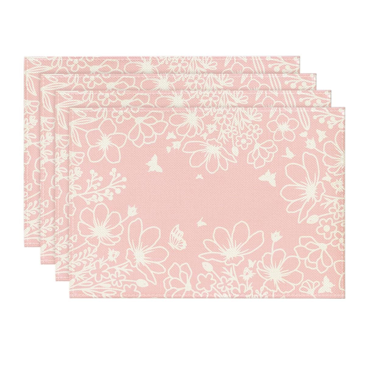 

Pink Bloom Flowers Summer Placemats Set of 4, 12x18 Inch Seasonal Spring Table Mats for Party Kitchen Dining Pink Decoration 12 x 18 , Rectangular 4 Pcs