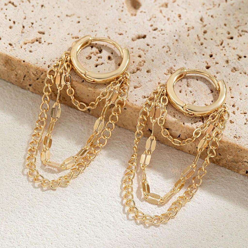 1 Pair Delicate Stainless Steel Chain Hoop Earrings For Women Girls Fashionable Daily Jewelry Gift For Her